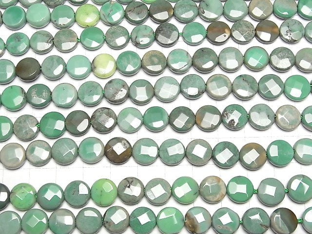Natural color green Chalcedony Faceted Coin 10x10x5mm half or 1strand beads (aprx.15inch / 38cm)