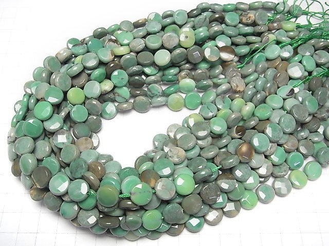 Natural color green Chalcedony Faceted Coin 10x10x5mm half or 1strand beads (aprx.15inch / 38cm)
