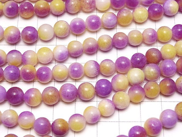 Purple & Yellow Jade Round 8mm 1strand beads (aprx.15inch / 38cm)