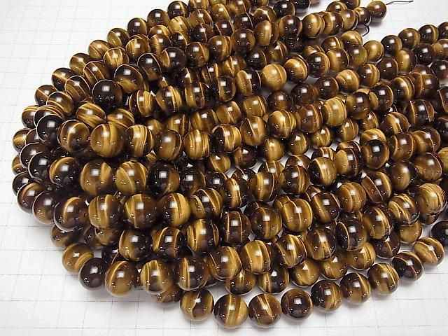 [Video] Yellow Tiger's Eye AAA Round 12mm 1/4 or 1-strand beads (approx. 15 inches/36 cm)