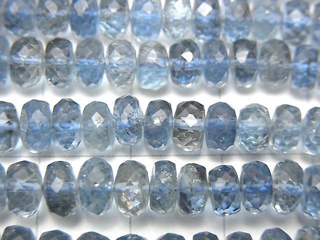 [Video]High Quality Santa Maria Aquamarine AAAA Faceted Button Roundel Size Gradation half or 1strand beads (aprx.17inch / 42 cm)