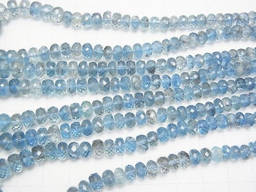 High Quality Santa Maria Aquamarine AAA ++ Faceted Button Roundel Size Gradation 1strand beads (aprx.18inch / 44cm)