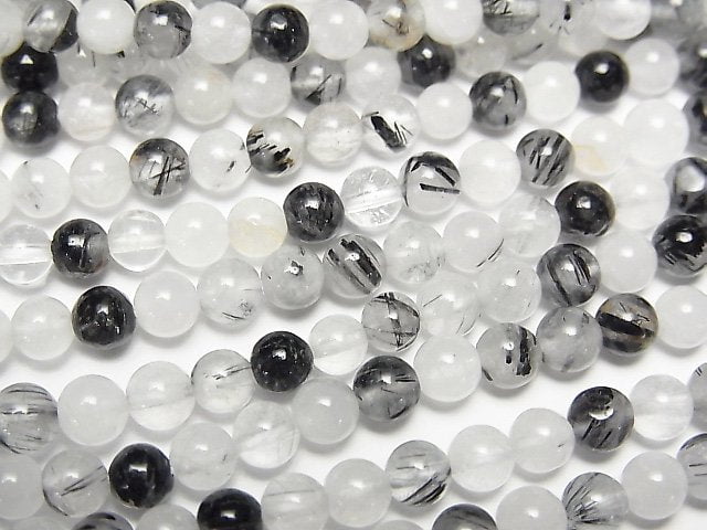 Round, Tourmalinated Quartz Gemstone Beads