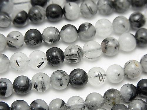 Round, Tourmalinated Quartz Gemstone Beads