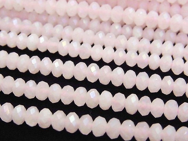 [Video] High Quality! Flash, Rose Quartz Faceted Button Rondelle 4x4x2.5mm 1-strand beads (approx. 15 inches/37 cm)