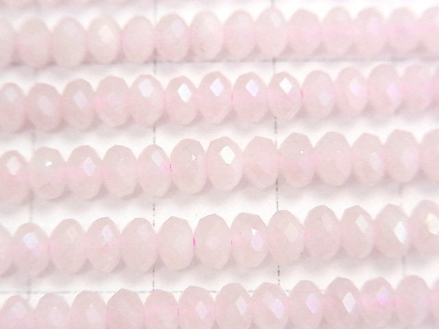 [Video] High Quality! Flash, Rose Quartz Faceted Button Rondelle 4x4x2.5mm 1-strand beads (approx. 15 inches/37 cm)