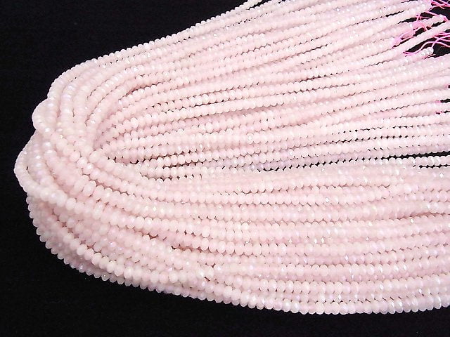 [Video] High Quality! Flash, Rose Quartz Faceted Button Rondelle 4x4x2.5mm 1-strand beads (approx. 15 inches/37 cm)