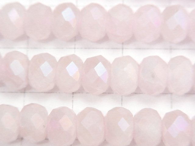 [Video]High Quality! Flash,Rose Quartz Faceted Button Roundel 8x8x5mm half or 1strand beads (aprx.15inch/37cm)