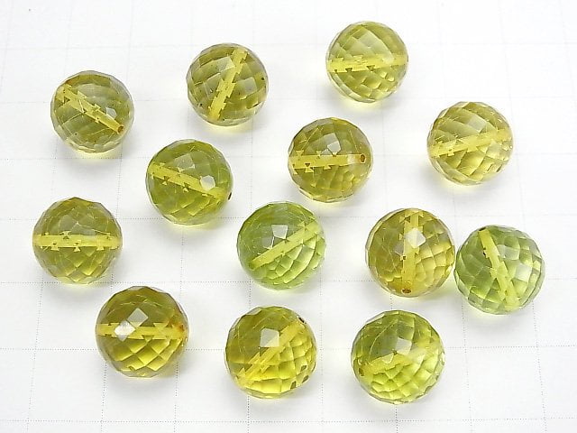 [Video] Green Amber AAA 64Faceted Round 12mm 3pcs-1strand beads (aprx.15inch / 38cm)