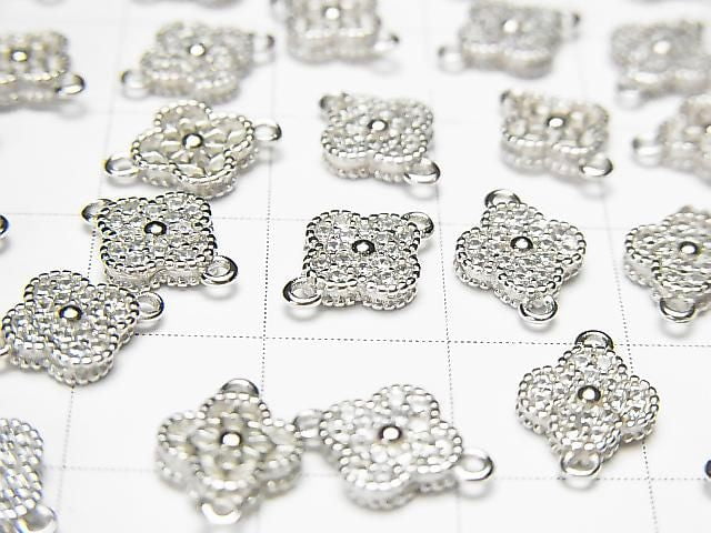 Silver 925 Joint Part, Flower Motif (with CZ), 7x7x2mm, Rhodium Plated, 1pc