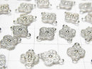 Silver925 Joint Parts Flower Motif (with CZ) 7x7x2mm Rhodium Plated 1pc