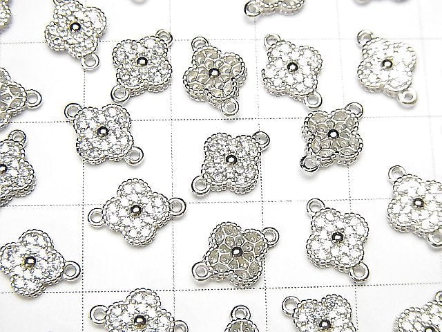 Silver925 joint parts flower motif (with CZ) 7.5x7.5x2mm 1pc