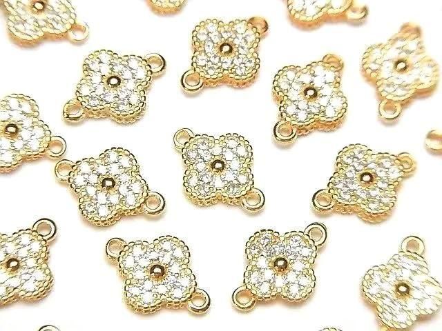 Silver 925 Joint Part, Flower Motif (with CZ), 7x7x2mm, 18KGP, 1pc