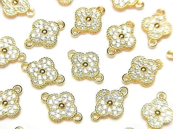 Silver925 Joint Parts Flower Motif (with CZ) 7x7x2mm 18KGP 1pc