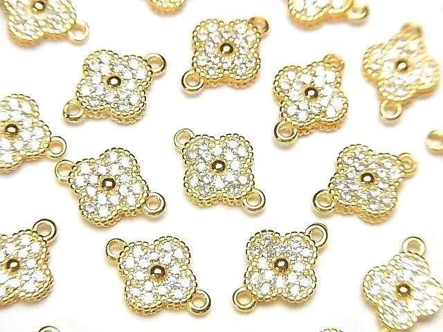 Silver925 Joint Parts Flower Motif (with CZ) 7x7x2mm 18KGP 1pc