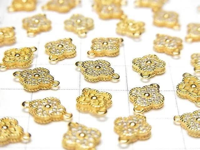 Silver925 Joint Parts Flower Motif (with CZ) 7x7x2mm 18KGP 1pc