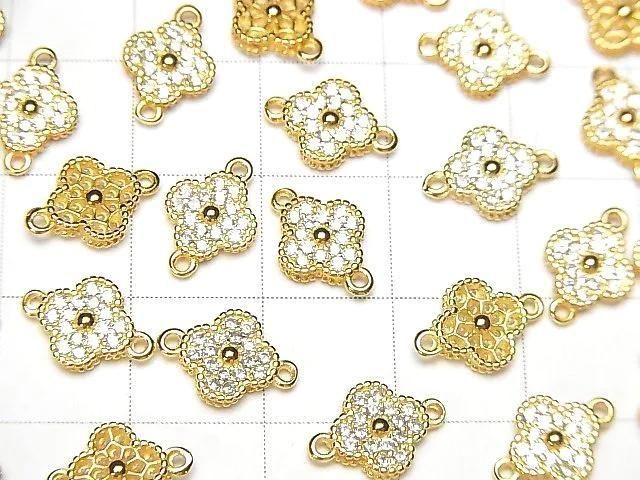 Silver925 Joint Parts Flower Motif (with CZ) 7x7x2mm 18KGP 1pc