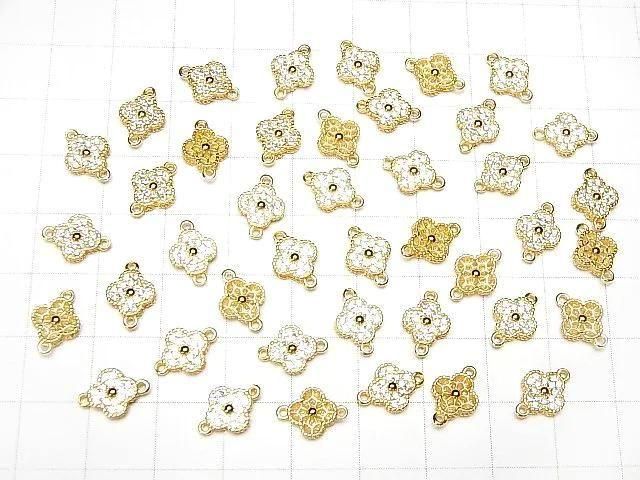 Silver925 Joint Parts Flower Motif (with CZ) 7x7x2mm 18KGP 1pc