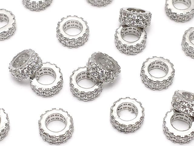 Metal parts Rondelle 7x7x3mm Silver color (with CZ) 2pcs
