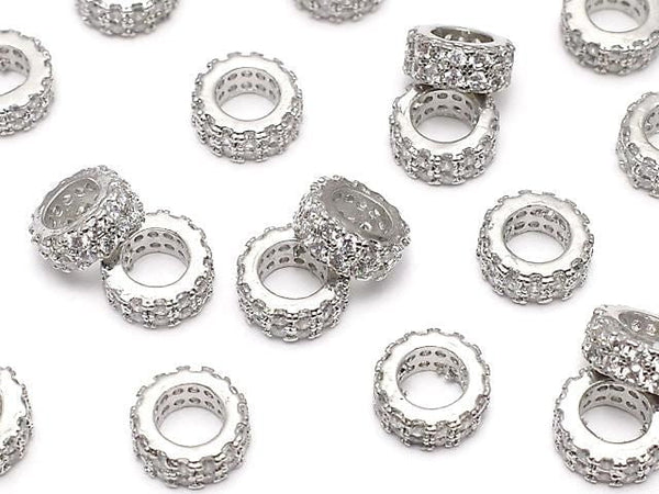 Metal parts Rondelle 7x7x3mm Silver color (with CZ) 2pcs