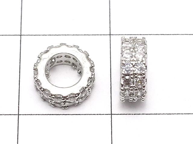 Metal parts Rondelle 7x7x3mm Silver color (with CZ) 2pcs