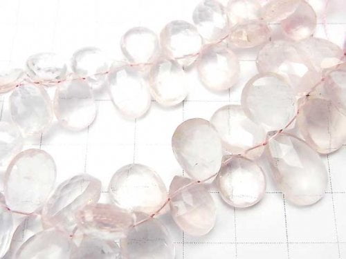 [Video] [One of a kind] High Quality Rose Quartz AAA - AAA- Pear shape  Faceted Briolette  1strand beads (aprx.7inch/18cm) NO.1