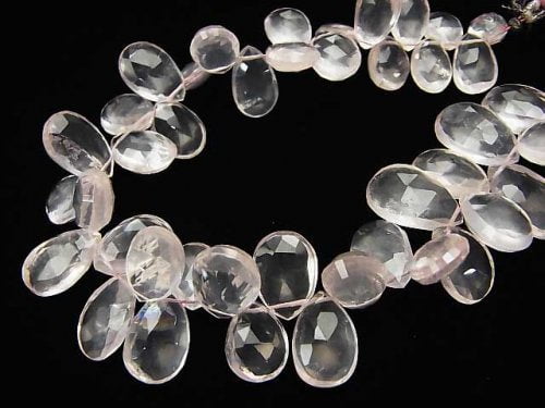 [Video] [One of a kind] High Quality Rose Quartz AAA - AAA- Pear shape  Faceted Briolette  1strand beads (aprx.7inch/18cm) NO.1