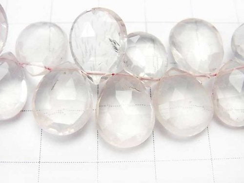 [Video] [One of a kind] High Quality Rose Quartz AAA - AAA- Pear shape  Faceted Briolette  1strand beads (aprx.7inch/18cm) NO.2