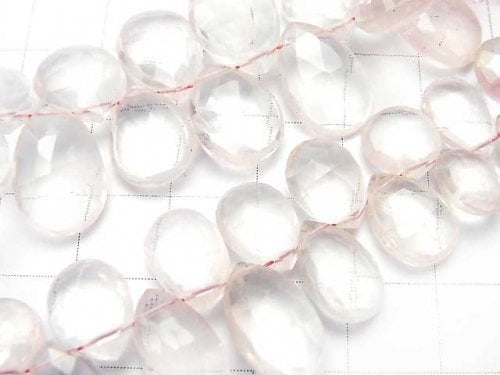 [Video] [One of a kind] High Quality Rose Quartz AAA - AAA- Pear shape  Faceted Briolette  1strand beads (aprx.7inch/18cm) NO.2