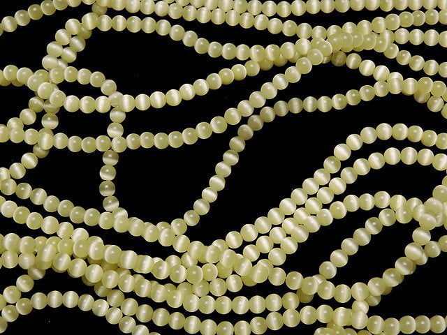 [Video] Lemon yellow color Cat's Eye Round 4mm 1strand beads (aprx.14inch/35cm)