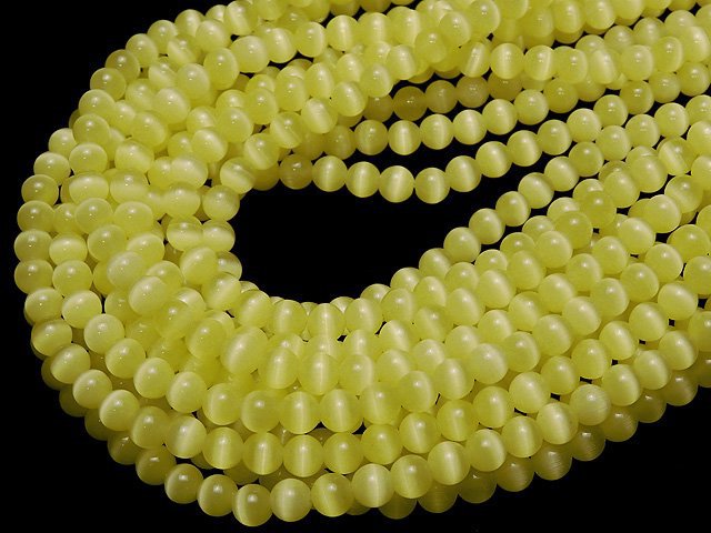 [Video] Lemon Yellow Color Cat's Eye (Glass) Round 6mm 1strand beads (aprx.15inch / 36cm)