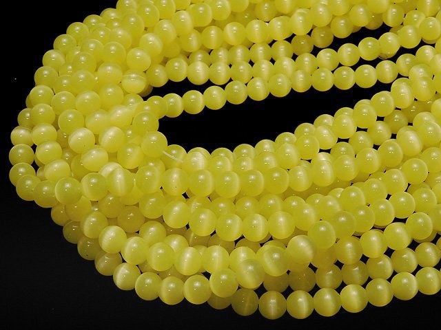 [Video] lemon Yellow Color Cat's Eye (Glass) Round 8mm 1strand beads (aprx.14inch / 34cm)