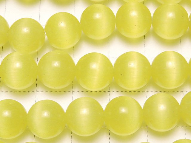 [Video] Lemon Yellow Color Cat's Eye (Glass) Round 10mm 1strand beads (aprx.14inch / 34cm)