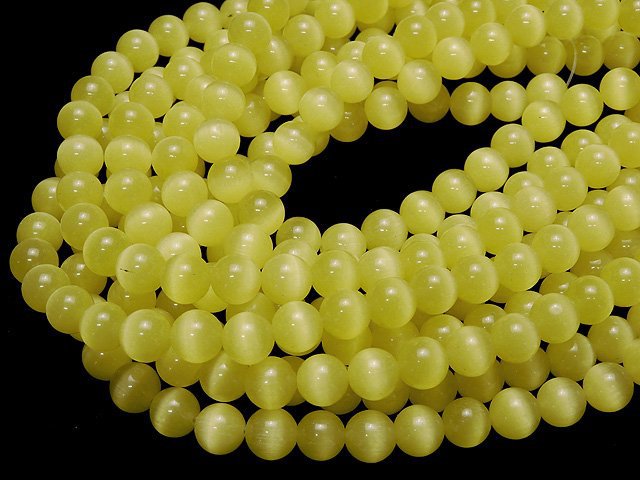 [Video] Lemon Yellow Color Cat's Eye (Glass) Round 10mm 1strand beads (aprx.14inch / 34cm)