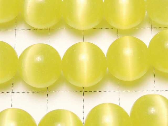 [Video] Lemon Yellow Color Cat's Eye Round 12mm 1strand beads (aprx.14inch / 34cm)