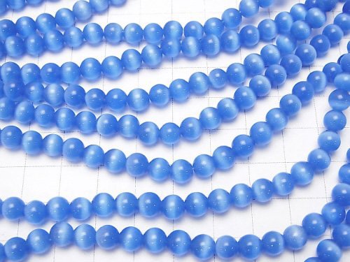 1strand $2.39! Sky blue color Cat's Eye (Glass) Round 6mm 1strand (aprx.14inch / 35cm)