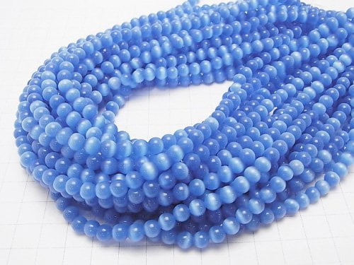 1strand $2.39! Sky blue color Cat's Eye (Glass) Round 6mm 1strand (aprx.14inch / 35cm)