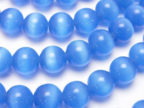 [Video] Sky blue color Cat's Eye Round 8mm 1strand beads (aprx.14inch / 34cm)