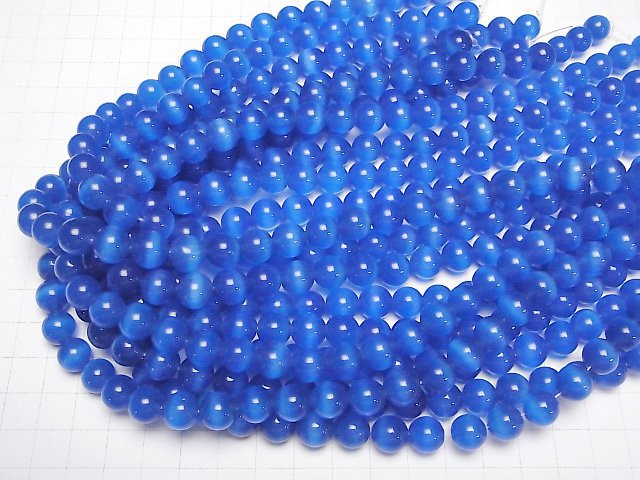 [Video] Sky blue color Cat's Eye Round 9.5mm 1strand beads (aprx.14inch/35cm)