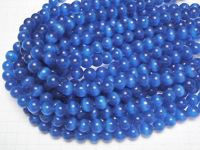 [Video] Sky blue color Cat's Eye Round 12mm 1strand beads (aprx.14inch/34cm)