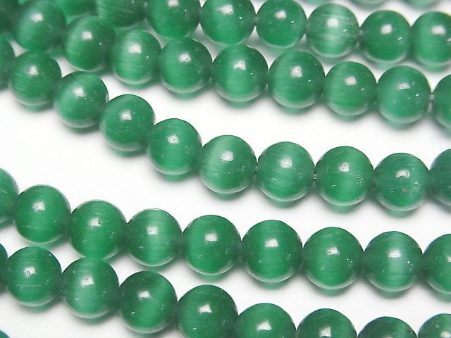 [Video] Dark green color Cat's Eye Round 6mm 1strand beads (aprx.15inch/36cm)