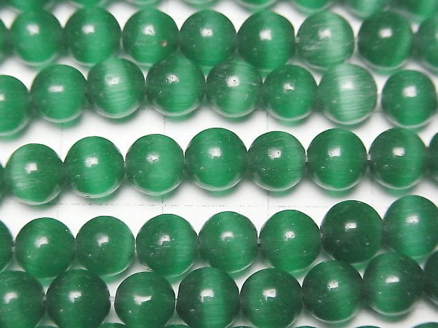 [Video] Dark green color Cat's Eye Round 6mm 1strand beads (aprx.15inch/36cm)