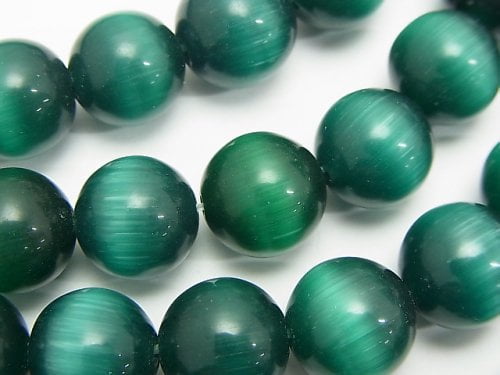 1strand $4.79! Dark Green Color Cat's Eye (Glass) Round 12mm 1strand (aprx.13inch / 33cm)