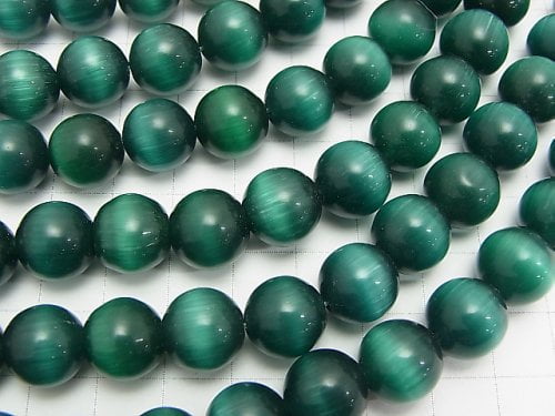 1strand $4.79! Dark Green Color Cat's Eye (Glass) Round 12mm 1strand (aprx.13inch / 33cm)