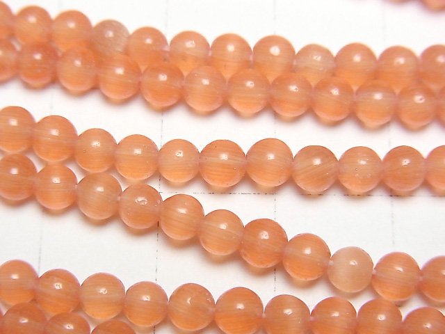 [Video] Orange color Cat's Eye Round 4mm 1strand beads (aprx.15inch/36cm)