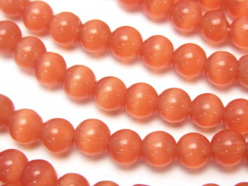 1strand $2.39! Orange Color Cat's Eye (Glass) Round 6mm 1strand (aprx.14inch / 34cm)