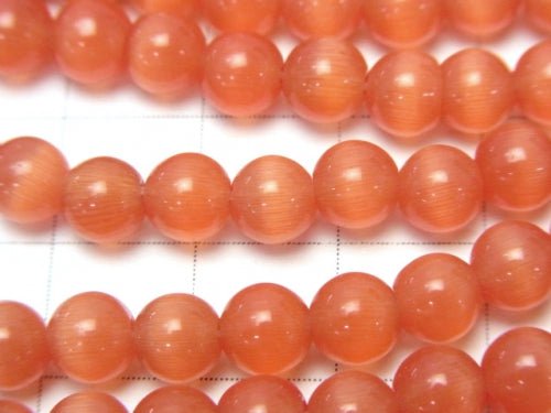 1strand $2.39! Orange Color Cat's Eye (Glass) Round 6mm 1strand (aprx.14inch / 34cm)