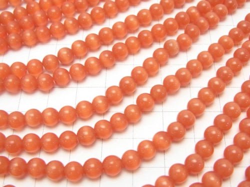 1strand $2.39! Orange Color Cat's Eye (Glass) Round 6mm 1strand (aprx.14inch / 34cm)