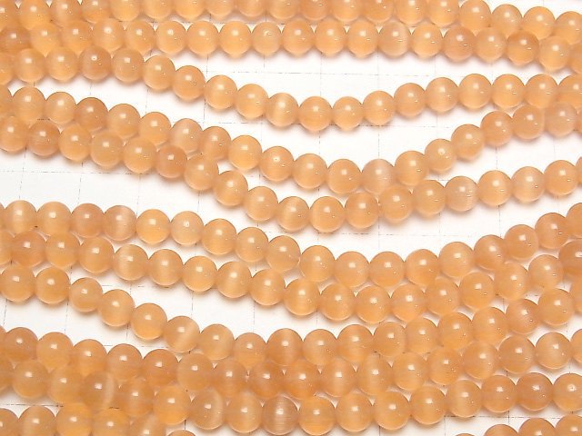 [Video] Orange color Cat's Eye Round 6mm 1strand beads (aprx.15inch/36cm)