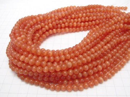 1strand $2.39! Orange Color Cat's Eye (Glass) Round 6mm 1strand (aprx.14inch / 34cm)